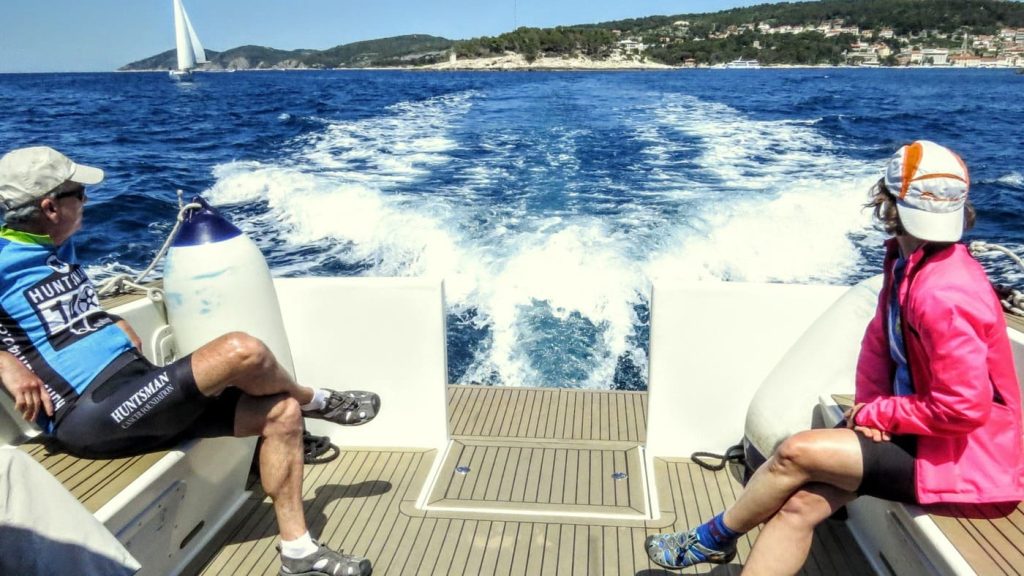 Boat transfer between islands during a cycling tour in Croatia
