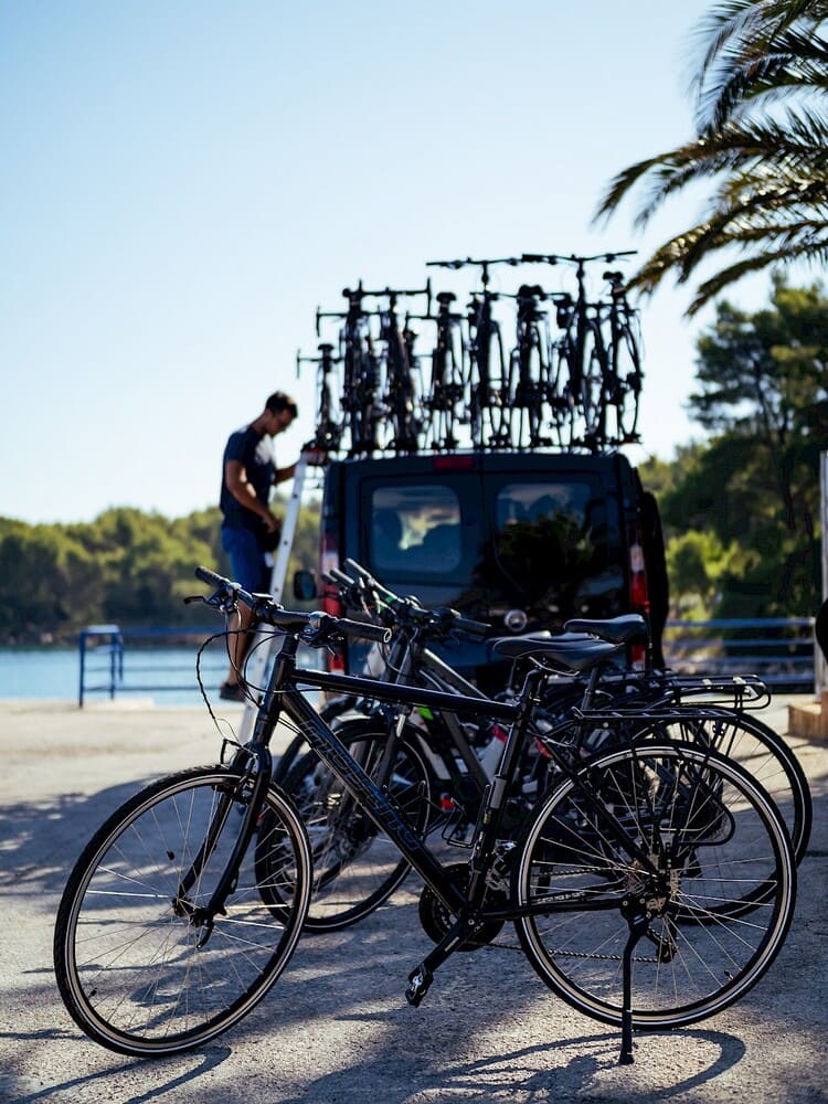 Bikes and support van during a cycling tour in Croatia